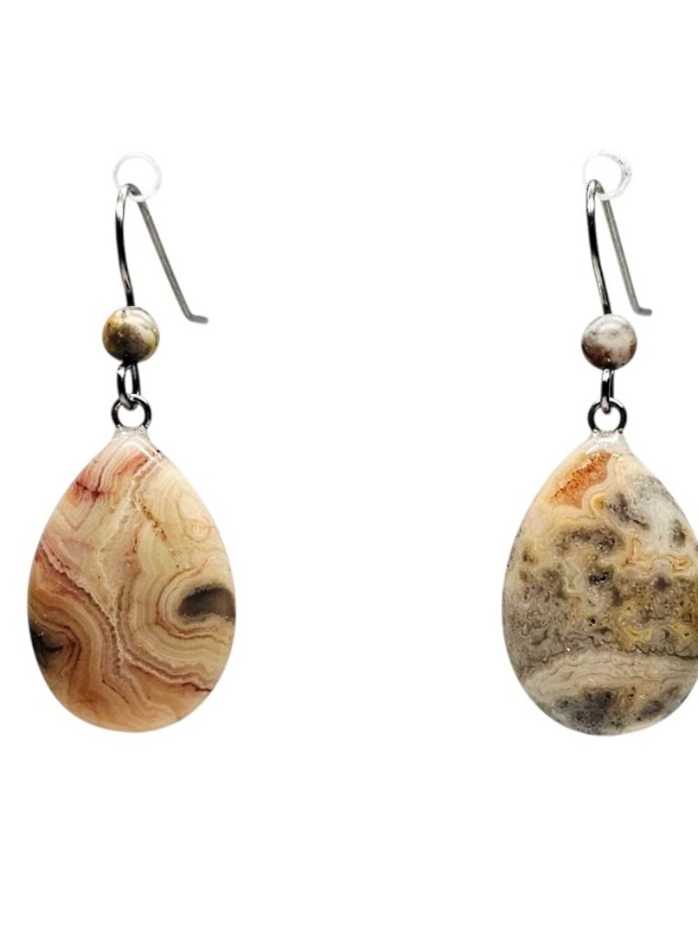 Crazy Lace Agate Teardrop Gemstone Silver Tone Dangle Earrings Handmade Boho